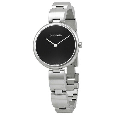 Shop Calvin Klein Wavy Black Dial Silver Steel Strap Watch for Women - K9U23141 in USA