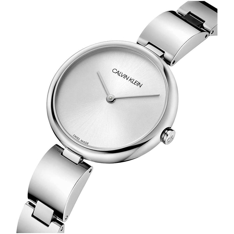 Shop Calvin Klein Wavy Silver Dial Silver Steel Strap Watch for Women - K9U23146 in USA