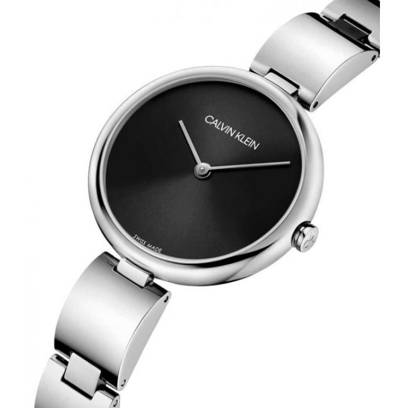 Shop Calvin Klein Wavy Black Dial Silver Steel Strap Watch for Women - K9U23141 in USA
