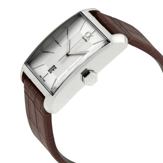 Shop Calvin Klein Window Silver Dial Brown Leather Strap Watch for Men - K2M21126 in USA
