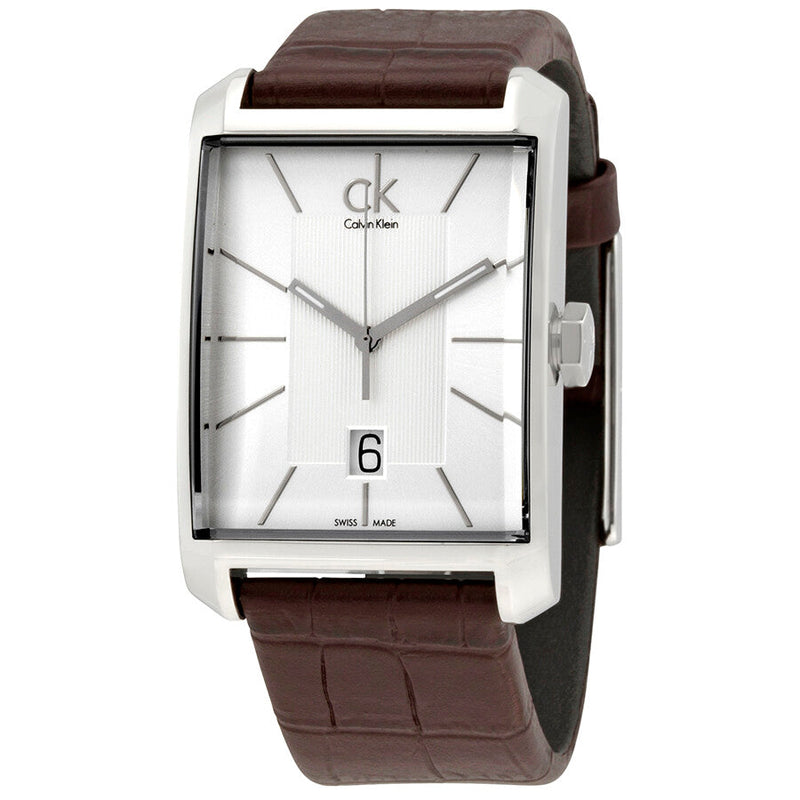 Shop Calvin Klein Window Silver Dial Brown Leather Strap Watch for Men - K2M21126 in USA
