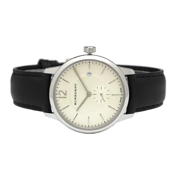 Shop Burberry The Classic Horseferry Beige Dial Black Leather Strap Watch for Men - BU10000 in USA