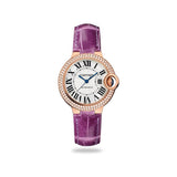 Shop Cartier Ballon Blue De Cartier Diamonds Silver Dial Purple Leather Strap Watch for Women - WJBB0051 in USA