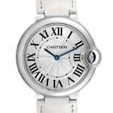 Shop Cartier Ballon Bleu de Cartier Silver Dial White Leather Strap Watch for Women - W6920087 in USA