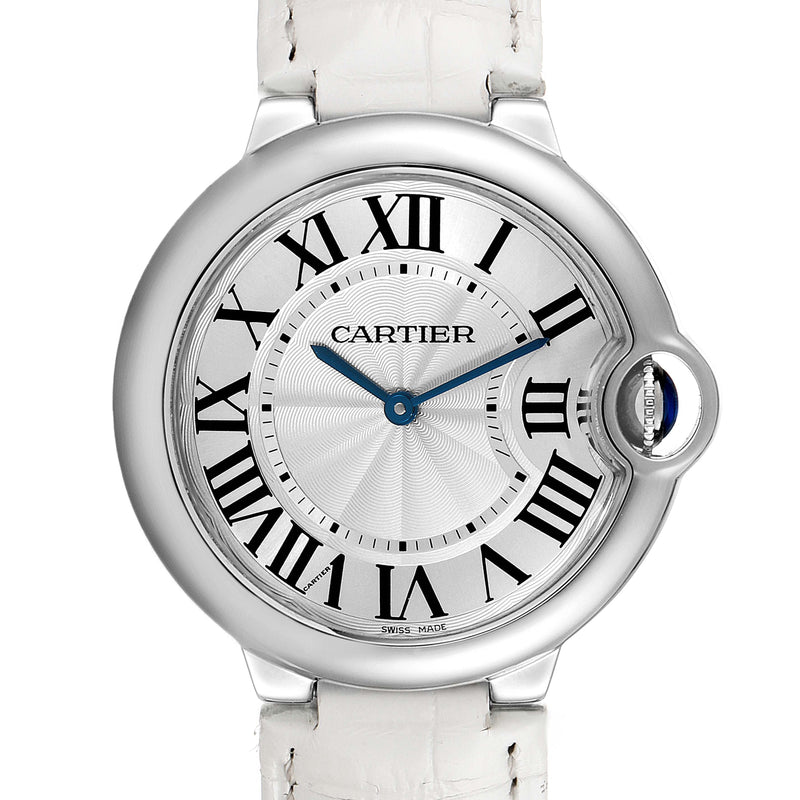 Shop Cartier Ballon Bleu de Cartier Silver Dial White Leather Strap Watch for Women - W6920087 in USA