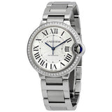Shop Cartier Ballon Bleu De Cartier Diamonds Silver Dial Silver Steel Strap Watch for Women - WE902035 in USA