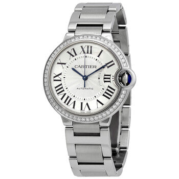 Shop Cartier Ballon Bleu De Cartier Diamonds Silver Dial Silver Steel Strap Watch for Women - WE902035 in USA