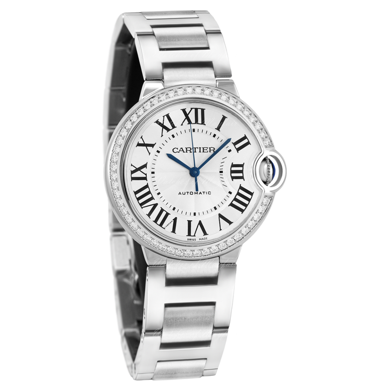 Cartier Ballon Bleu De Cartier Diamonds Silver Dial Silver Steel Strap Watch for Women - W4BB0023