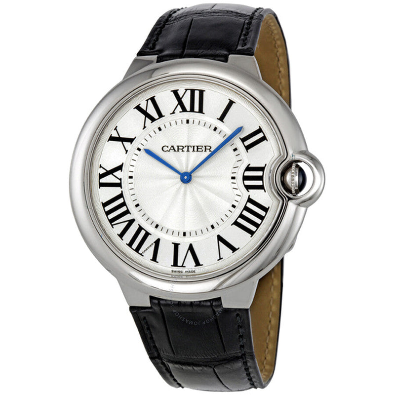 Shop Cartier Ballon Bleu Silver Dial Black Leather Strap Watch for Women - W69018Z4 in USA