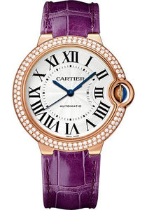 Shop Cartier Ballon Blue De Cartier Diamonds Silver Dial Purple Leather Strap Watch for Women - WJBB0051 in USA