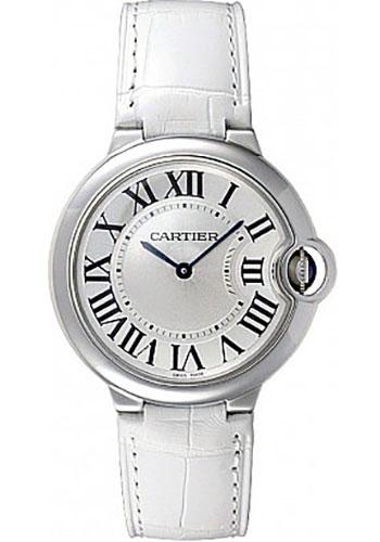 Shop Cartier Ballon Bleu de Cartier Silver Dial White Leather Strap Watch for Women - W6920087 in USA