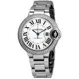 Shop Cartier Ballon Bleu De Cartier Diamonds Silver Dial Silver Steel Strap Watch for Women - WE902035 in USA