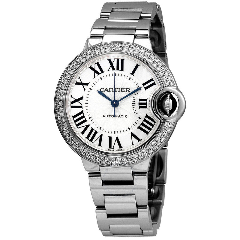 Shop Cartier Ballon Bleu De Cartier Diamonds Silver Dial Silver Steel Strap Watch for Women - WE902035 in USA