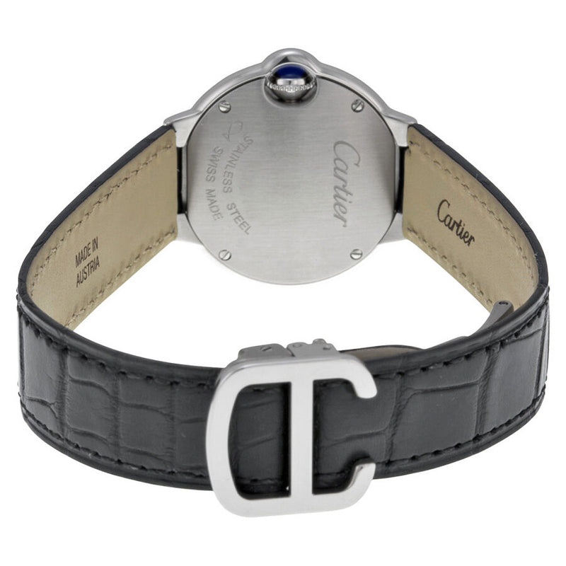 Shop Cartier Ballon Bleu Silver Dial Black Leather Strap Watch for Women - W69018Z4 in USA