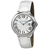Shop Cartier Ballon Bleu de Cartier Silver Dial White Leather Strap Watch for Women - W6920087 in USA