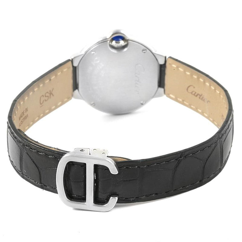 Shop Cartier Ballon Bleu Silver Dial Black Leather Strap Watch for Women - W69018Z4 in USA