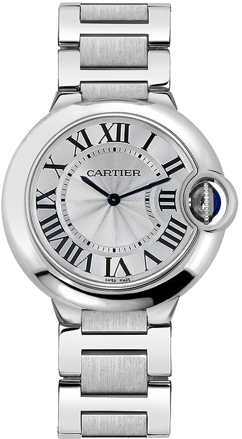 Shop Cartier Ballon Bleu De Cartier Silver Dial Silver Steel Strap Watch for Women - W69011Z4 in USA