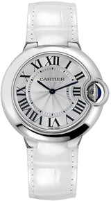 Shop Cartier Ballon Bleu de Cartier Silver Dial White Leather Strap Watch for Women - W6920087 in USA