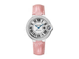 Shop Cartier Ballon Bleu De Cartier Diamonds Silver Dial Pink Leather Strap Watch for Women - WE902037 in USA