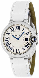 Shop Cartier Ballon Bleu de Cartier Silver Dial White Leather Strap Watch for Women - W6920087 in USA