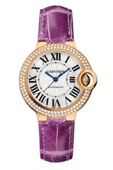 Shop Cartier Ballon Blue De Cartier Diamonds Silver Dial Purple Leather Strap Watch for Women - WJBB0051 in USA