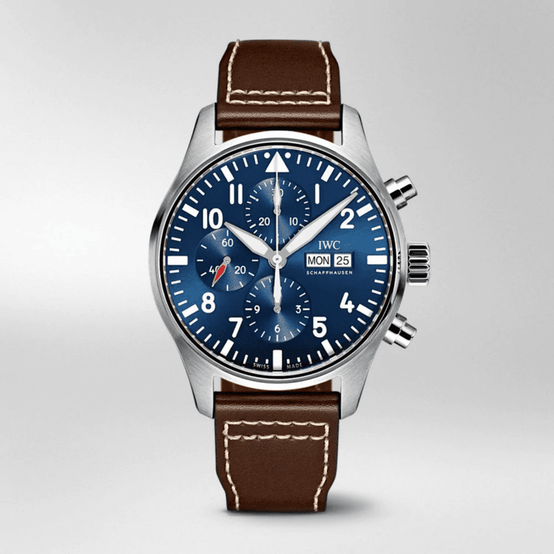 Shop IWC Pilot’s Watch Chronograph Edition “Le Petit Prince” Blue Dial Brown Leather Strap Watch for Men - IW377714 in USA