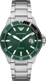 Emporio Armani Three Hand Green Dial Silver Steel Strap Watch For Men - AR11338 Buy Now By Emporio Armani