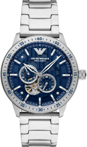 Emporio Armani Meccanico Automatic Blue Dial Silver Steel Strap Watch For Men - AR60052