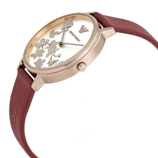 Emporio Armani Kappa Classic Quartz Silver Dial Red Leather Strap Watch For Women - AR11114 Buy Now By Emporio Armani