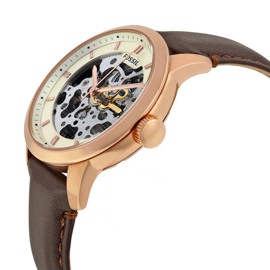 Fossil Townsman Automatic Skeleton White Dial Brown Leather Strap Watch for Men - ME3078 Buy Now By Fossil