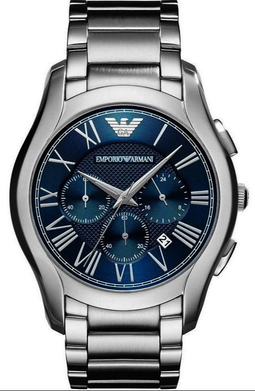 Shop Emporio Armani Chronograph Quartz Blue Dial Silver Steel Strap Watch For Men - AR11082 in USA