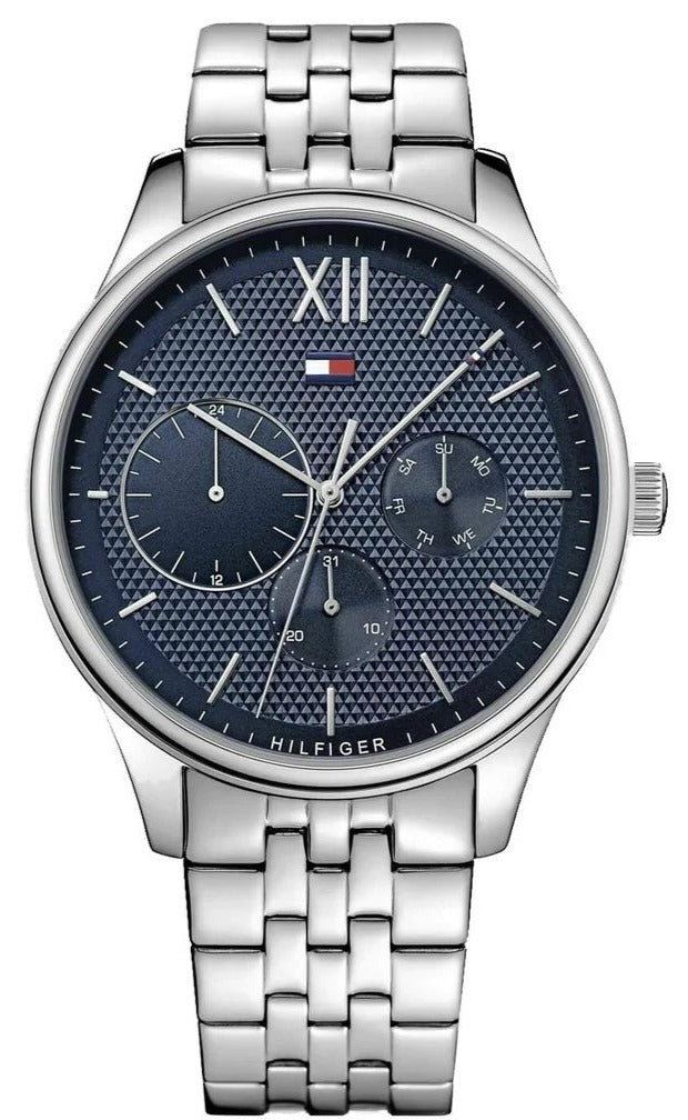 Shop Tommy Hilfiger Damon Chronograph Blue Dial Silver Steel Strap Watch for Men - 1791416 in USA