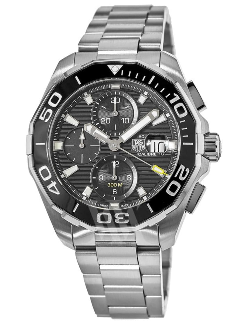 Shop Tag Heuer Aquaracer Calibre 16 Day-Date Black Dial Silver Steel Strap Watch for Men - CAY211A.BA0927 in USA