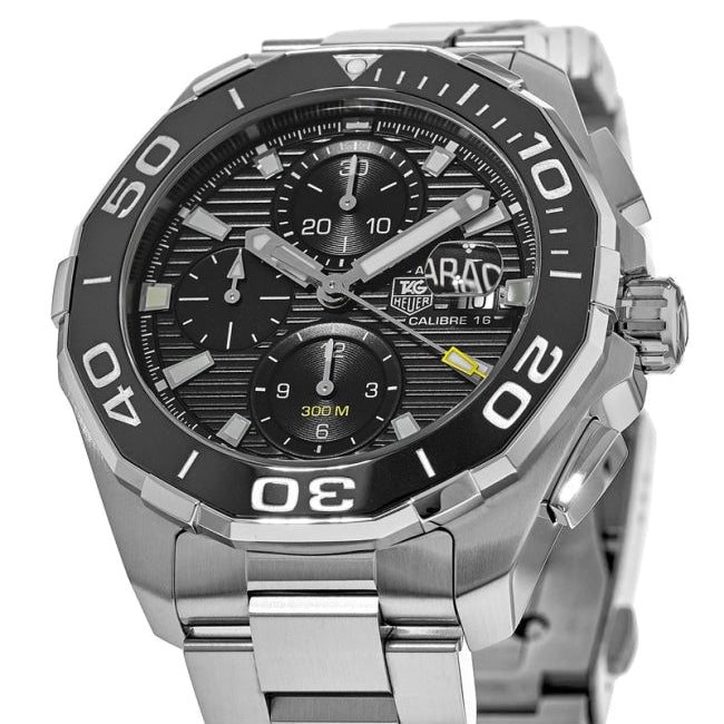 Shop Tag Heuer Aquaracer Calibre 16 Day-Date Black Dial Silver Steel Strap Watch for Men - CAY211A.BA0927 in USA