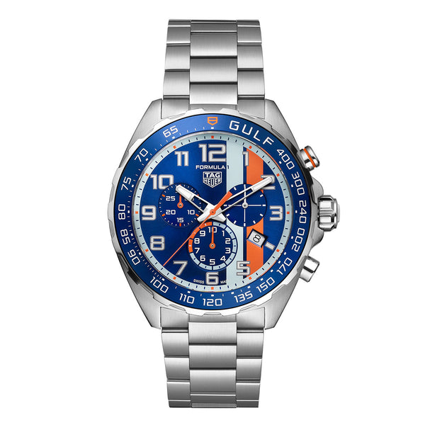 Shop Tag Heuer Formula 1 Gulf Edition Chronograph Blue Dial Silver Steel Strap Watch for Men - CAZ101AT.BA0842 in USA