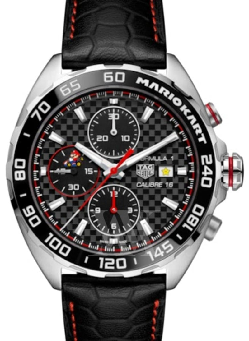 Shop Tag Heuer Formula 1 Mario Kart Chronograph Black Dial Black Leather Strap Watch for Men - CAZ201E.FC6517 in USA