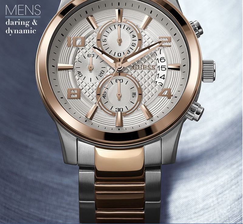 Guess Exec Chronograph White Dial Two Tone Steel Strap Watch for Men - W0075G2 Buy Now By Guess