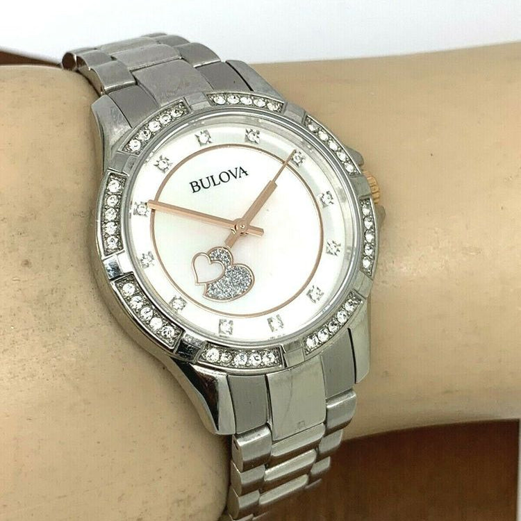 Bulova Crystal Collection Mother of Pearl Dial Silver Steel Strap Watch for Women - 98L232 Buy Now By Bulova