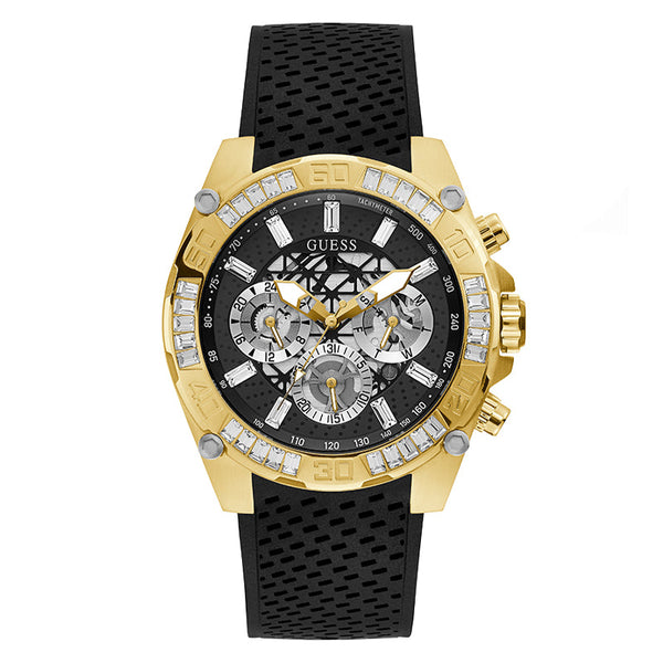 Shop Guess Trophy Multifunction Black Dial Black Rubber Strap Watch for Men - GW0333G2 in USA