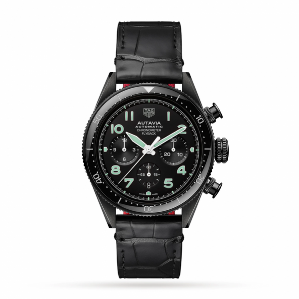 Tag Heuer Autavia Chronometer Flyback Chronograph Black Dial Black Leather Strap Watch for Men - CBE511C.FC8280 Buy Now By Tag Heuer