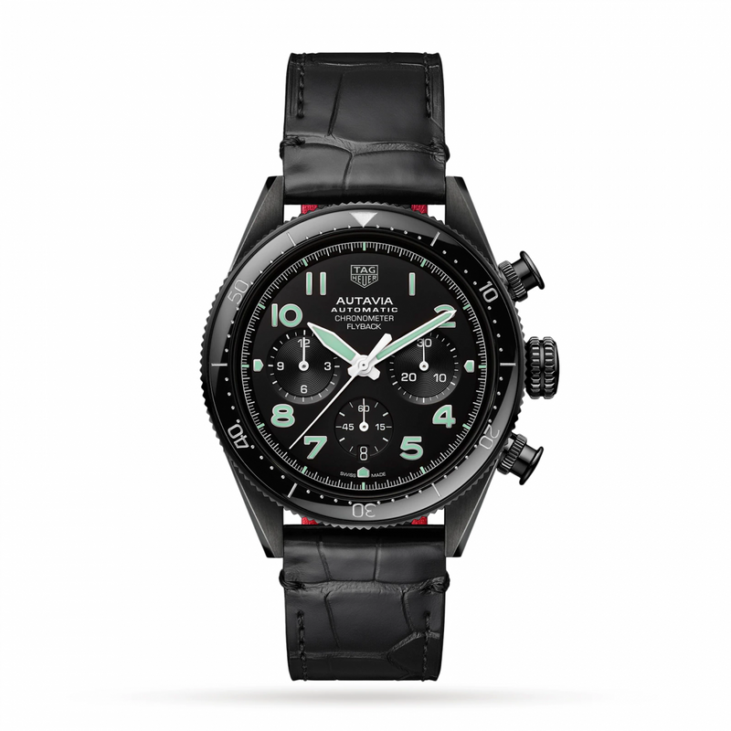 Tag Heuer Autavia Chronometer Flyback Chronograph Black Dial Black Leather Strap Watch for Men - CBE511C.FC8280 Buy Now By Tag Heuer