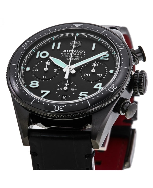 Tag Heuer Autavia Chronometer Flyback Chronograph Black Dial Black Leather Strap Watch for Men - CBE511C.FC8280 Buy Now By Tag Heuer