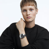 Shop Swarovski Octea Lux Sport Chronograph Black Dial Silver Steel Strap Watch for Women - 5610520 in USA