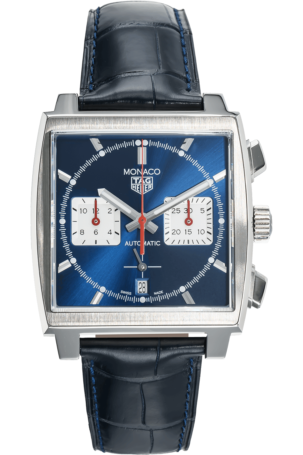 Tag Heuer Monaco Automatic Chronograph Blue Dial Blue Leather Strap Watch for Men - CBL2111.FC6453