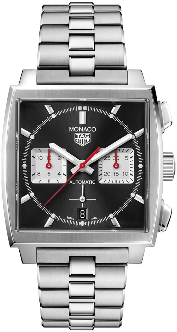 Tag Heuer Monaco Automatic Chronograph Black Dial Silver Steel Strap Watch for Men - CBL2113.BA0644 Buy Now By Tag Heuer
