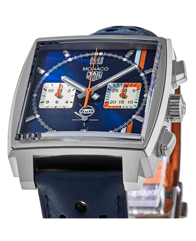 Tag Heuer Monaco Gulf Automatic Chronograph Blue Dial Blue Leather Strap Watch for Men - CBL2115.FC6494 Buy Now By Tag Heuer