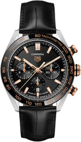 Tag Heuer Carrera Chronograph Black Dial Black Leather Strap Watch for Men - CBN2A5A.FC6481 Buy Now By Tag Heuer