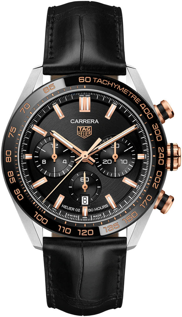 Tag Heuer Carrera Chronograph Black Dial Black Leather Strap Watch for Men - CBN2A5A.FC6481 Buy Now By Tag Heuer