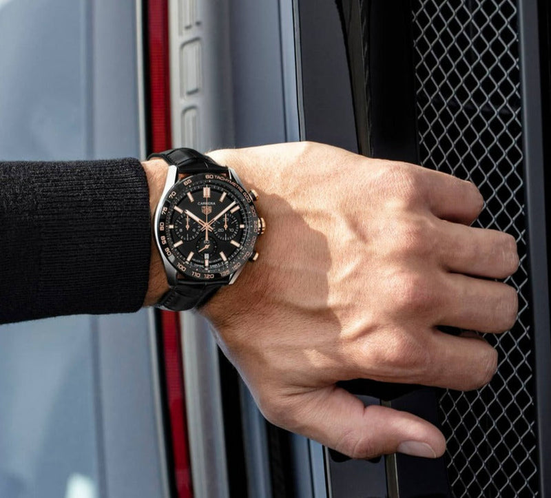 Tag Heuer Carrera Chronograph Black Dial Black Leather Strap Watch for Men - CBN2A5A.FC6481 Buy Now By Tag Heuer