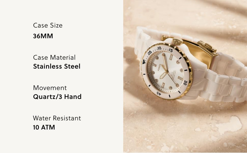 Fossil FB-01 Analog White Dial White Ceramic Strap Watch for Women - CE1107 Buy Now By Fossil
